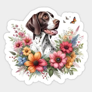 A pointer dog decorated with beautiful colorful flowers. Sticker